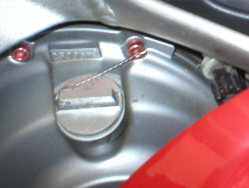 Oil Fill Cap with Safety Wire